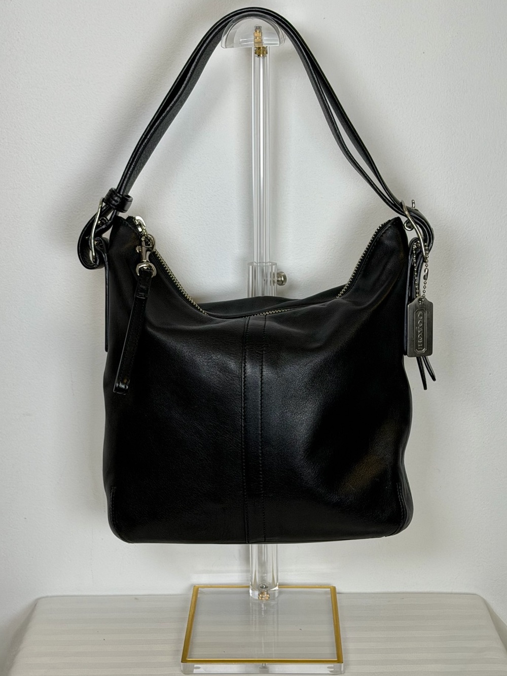 COACH | Vintage Y2K Black Leather ‘Legacy’ Slim Hobo Bag Signature ‘C’ Fabric